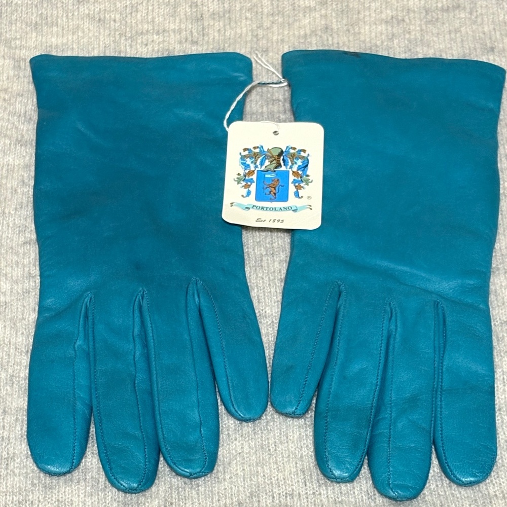 NWT Portolano Teal Leather Gloves Italian Florence Soft Nappa Luxury